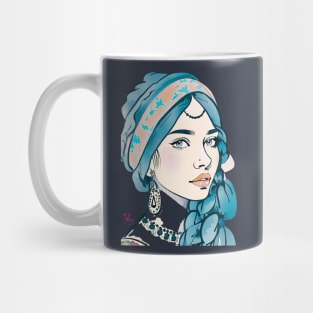 Boho girl in blue Mug